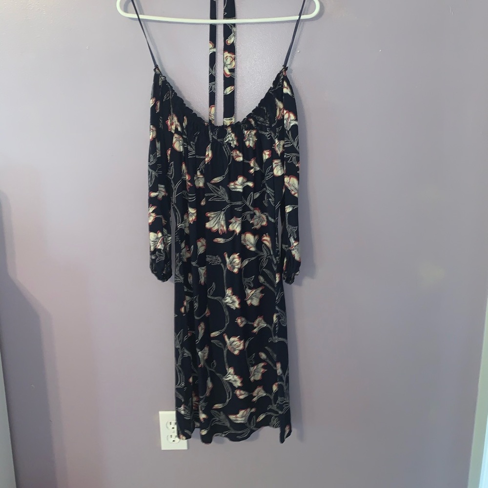 Off the shoulder floral printed dress with belt